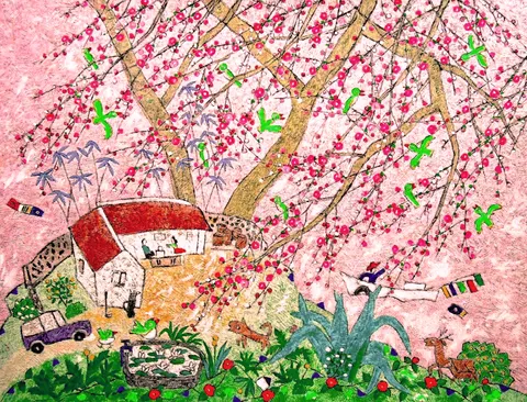 Green Birds on Pink(L)